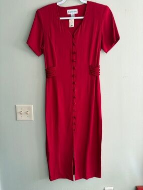 Vintage Sophia rose short sleeve button up midi dress 12 NWT